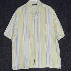 Cubavera Men's Striped Button-Down Shirt - Green and Blue Linen Blend XL